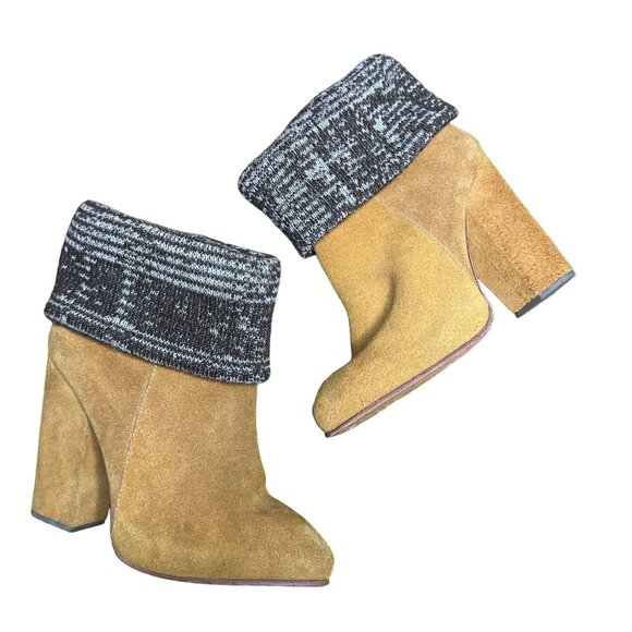 Rachel Comey Colton Ankle Boot Size 6.5 Fold-Over Knit Cuff Tan Suede Sweater - Picture 2 of 10